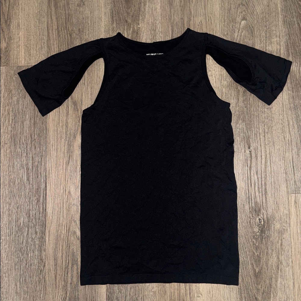 Helmut Lang Cut-Out Sleeve Stretch Top — Avant-Garde Minimal — Size Large